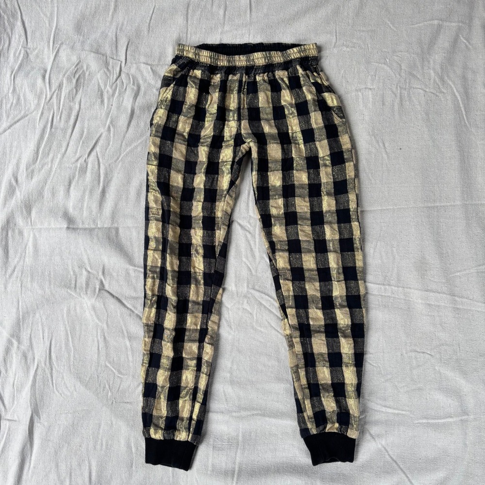 Ace & Jig Lockwood Gatsby Pants Black Gold Metallic Buffalo Check Joggers Small